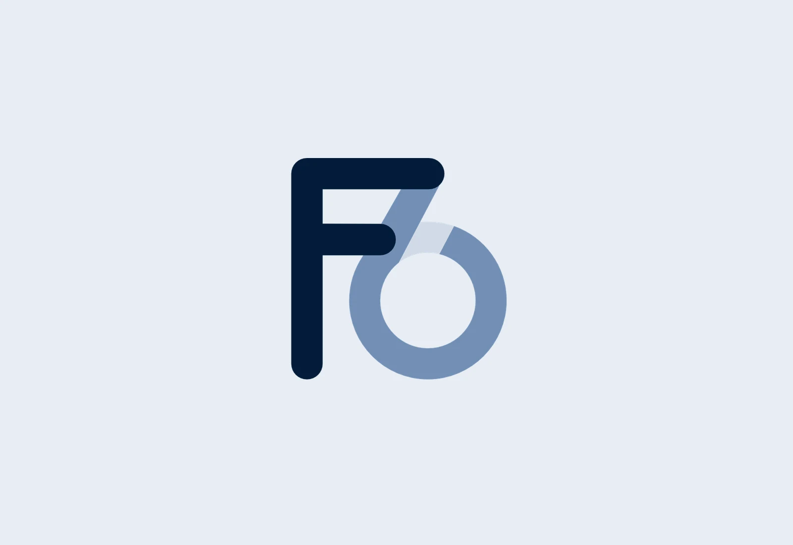 Logotipo de F6 Construcciones en azul marino y azul acero sobre fondo azul claro